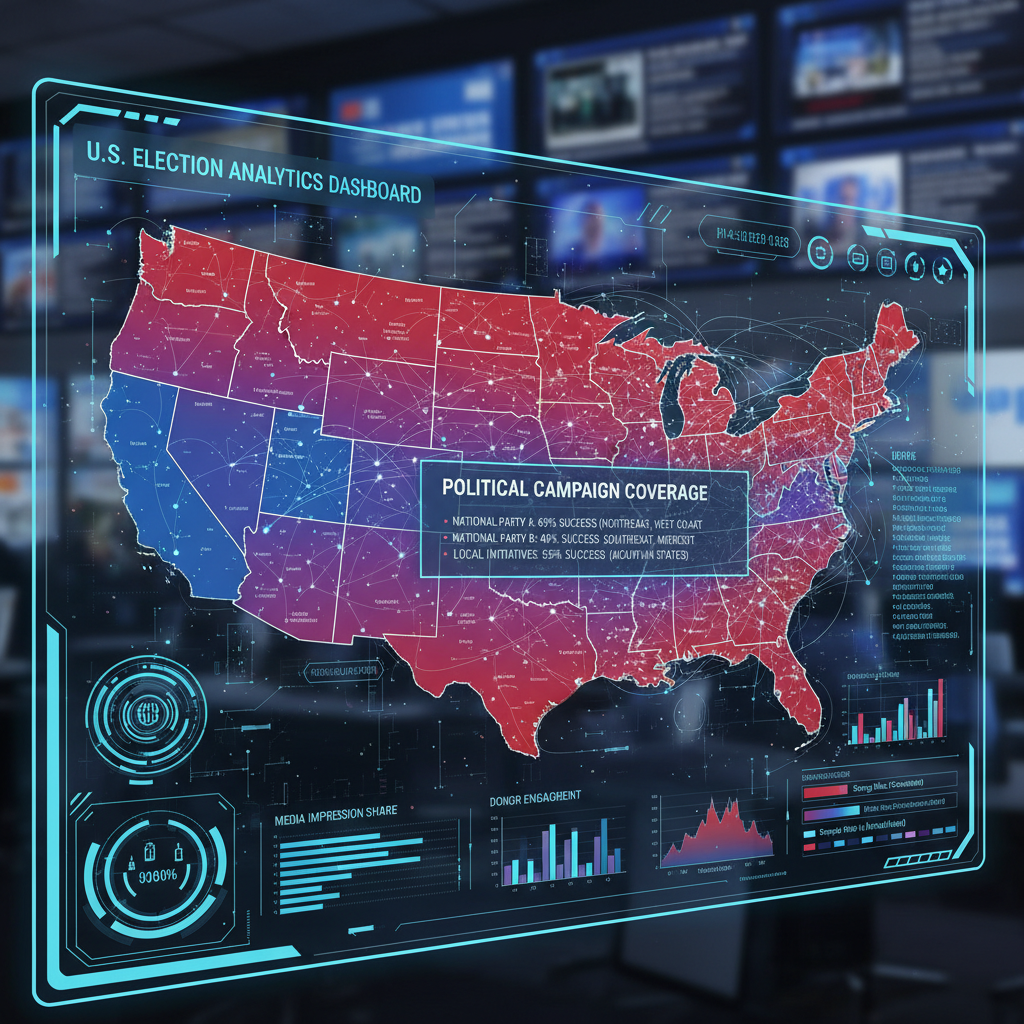 Interactive map of United States showing TextPolitical campaign coverage across all 50 states with success metrics by region